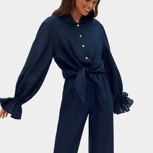 Sleeper Rumba Linen Lounge Top in Navy